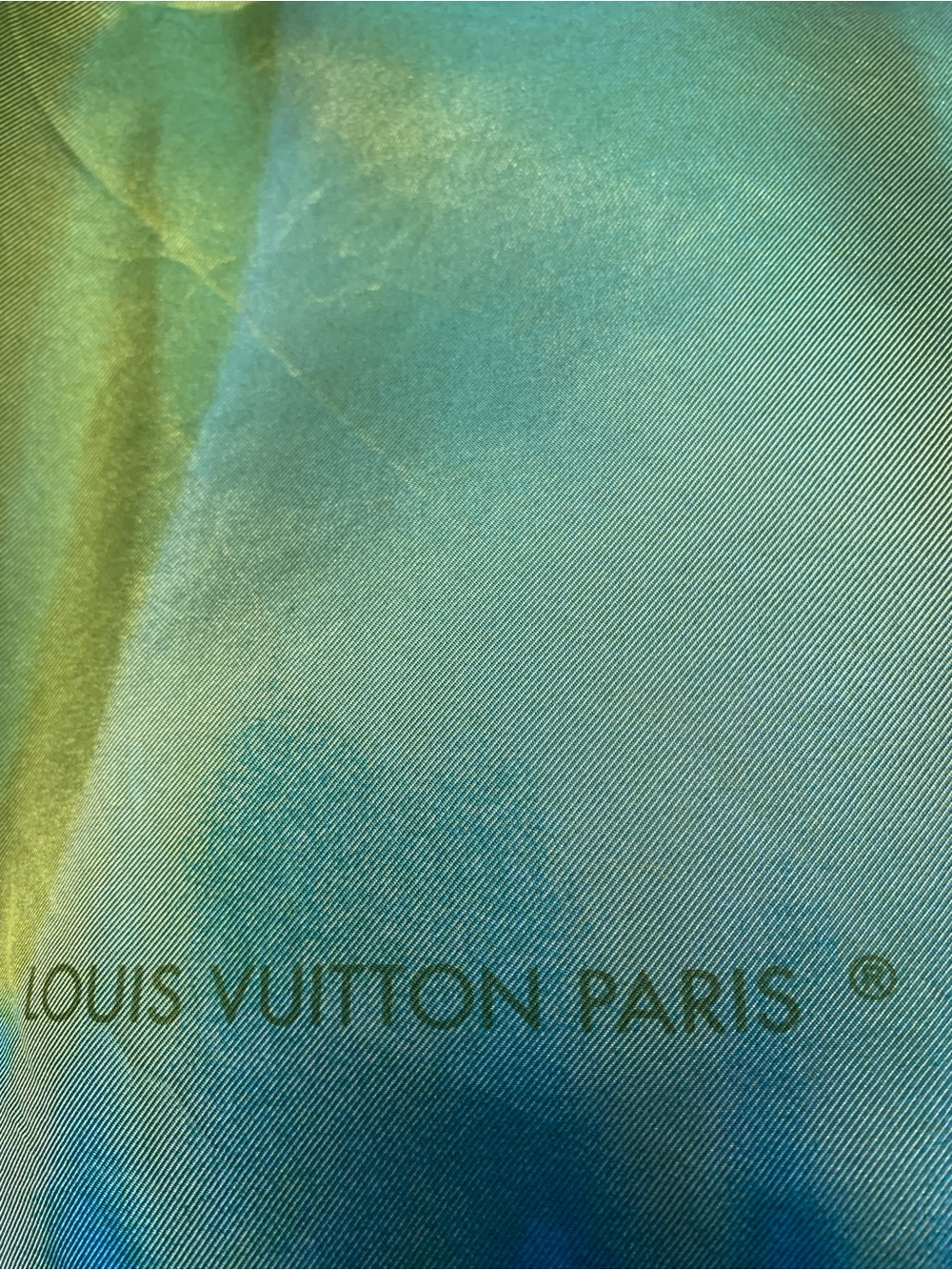 Pre Owned Vintage Louis Vuitton Silk Scarf in Blue and Green Gradient